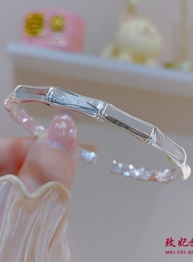 香港正生正品足银9999竹节叶子开口纯银手镯女小众手环礼物首饰年