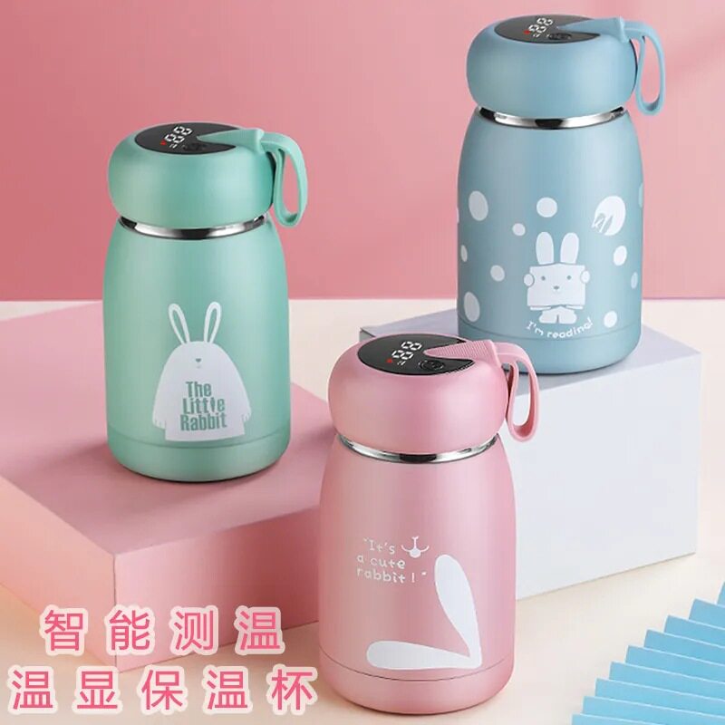 智能测温保温杯迷你女显示温度便携可爱心ins儿童水杯子图片