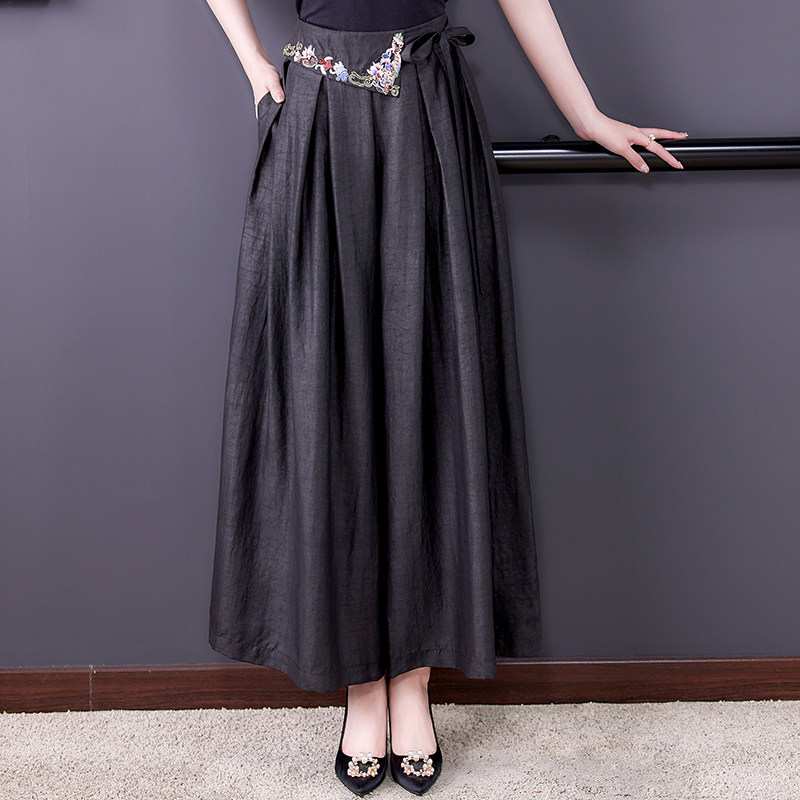 香云纱真丝桑蚕丝妈妈装阔腿裤夏季2021新款高腰宽松直筒裤裙裤子