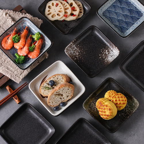 日式陶瓷正方碟商用料理烤肉小菜碟小吃四方碟餐厅家用吐骨碟餐具