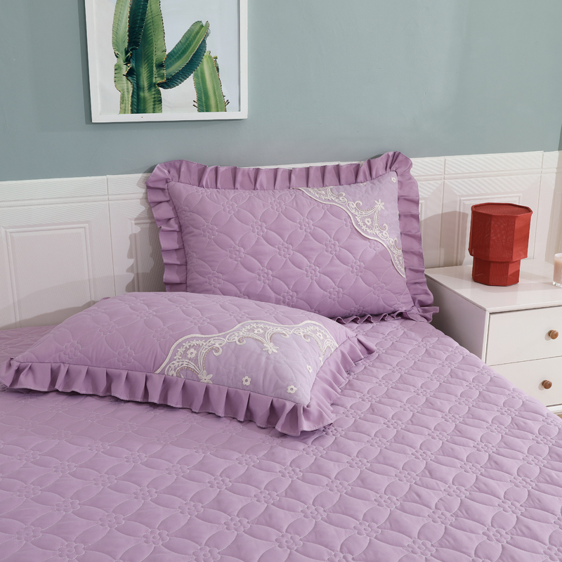 夹棉枕套一对装家用48x74cm绗缝加厚花边枕头套带拉链枕芯内胆套