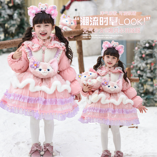 女童洛丽塔琳娜贝尔可爱风粉色羽绒服卡通连帽加厚保暖外套公主风