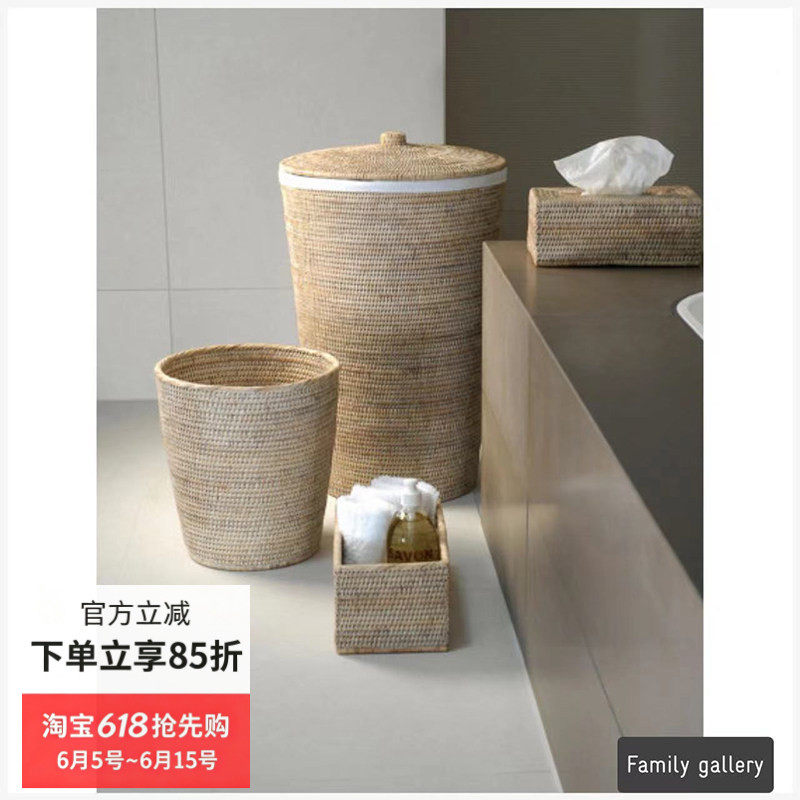 藤编脏衣篮篓收纳桶洗衣篮藤编筐侘寂风做旧手工精致编织加大内衬