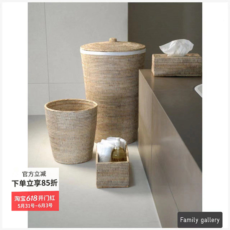 藤编脏衣篮篓收纳桶洗衣篮藤编筐侘寂风做旧手工精致编织加大内衬