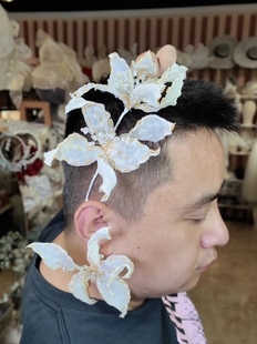 美高原创手工缝珠手作花枝耳环新娘头饰跟妆造型外景拍照写真旅拍