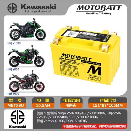 川崎ZX-6R/636/ZX-9R 川崎ER6N ER6F ER-6F ER650F 08-22原装电瓶