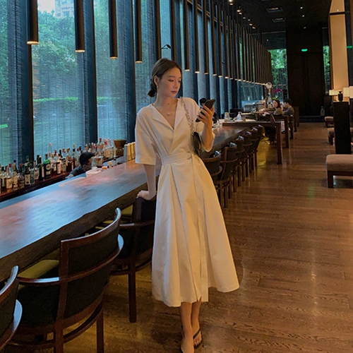 Белое осеннее небольшое платье, дизайнерская длинная юбка, французский стиль, тренд сезона, подходит для подростков