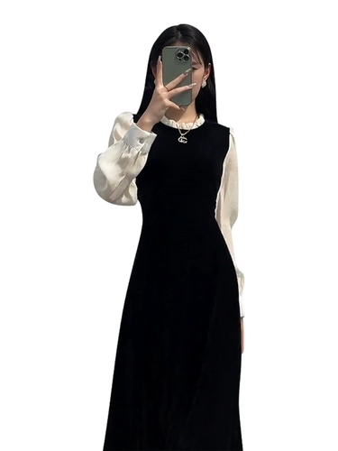 Комплект, лонгслив, осеннее платье, черная длинная юбка, французский стиль, изысканный стиль, коллекция 2023, городской стиль