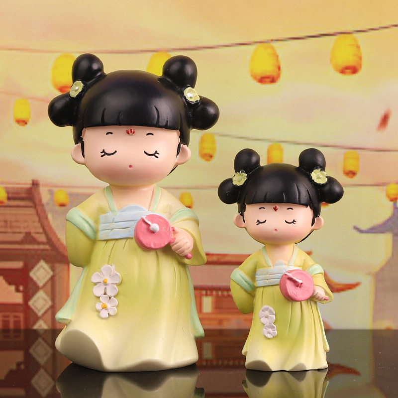 古风娃娃汉服女孩树脂桌面摆件可爱唐仕女手办送同学生日礼物