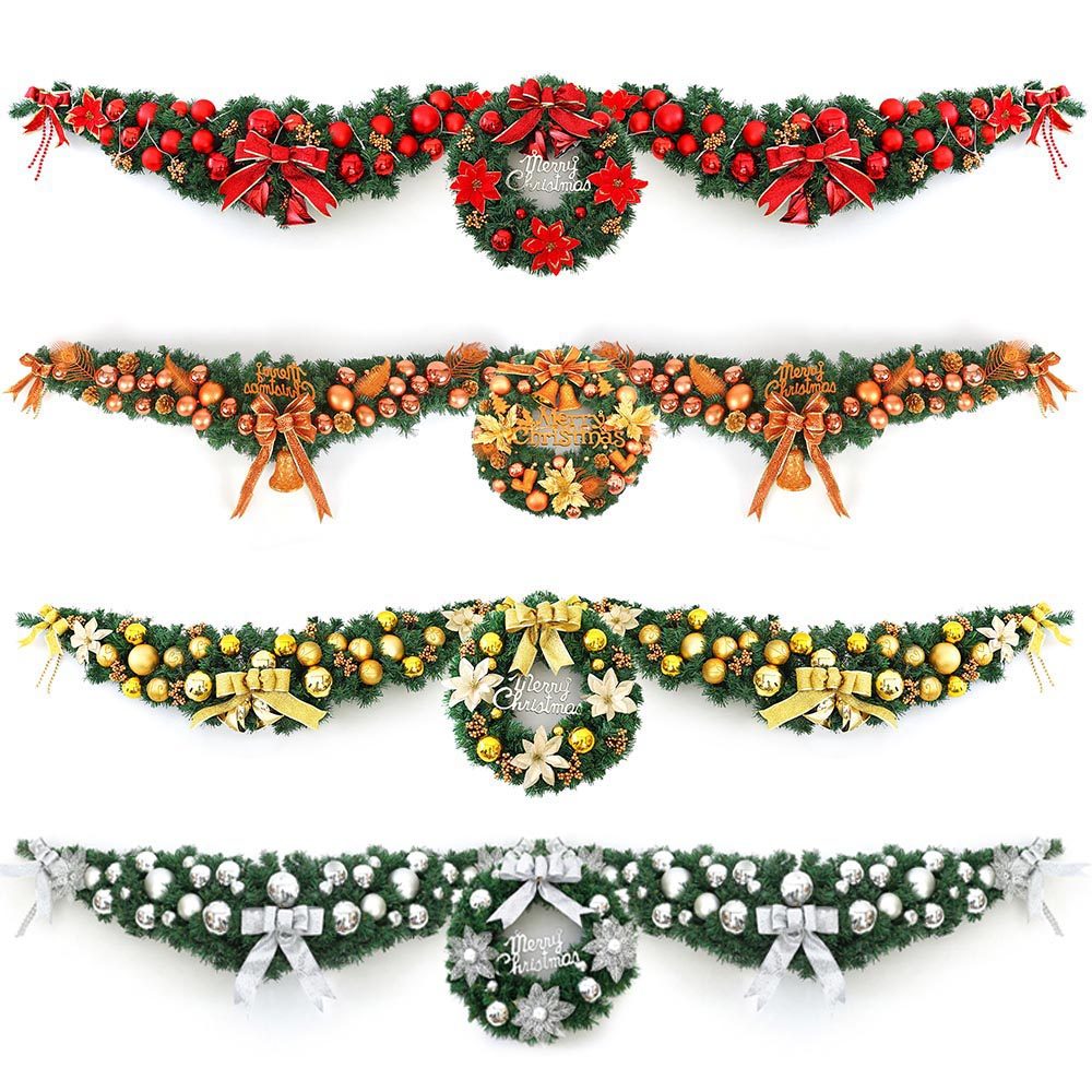 圣诞节装饰品 2.7m米加密圣诞藤条花环套餐 商场酒店门头挂件布置