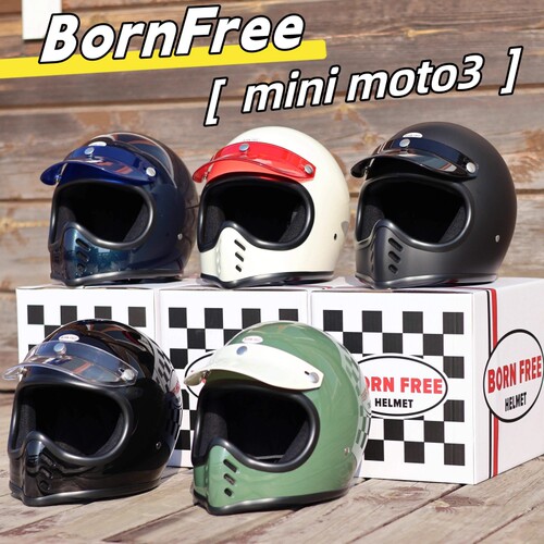 bornfree mini moto3幼兽机车复古哈雷头盔 男女美式山地越野全盔