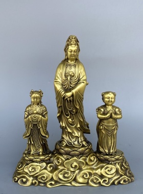 黄铜金童玉女观世音菩萨摆件