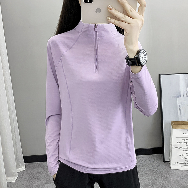 户外运动休闲立领款柔软亲肤速干衣女长袖T恤弹力长袖徒步夏季