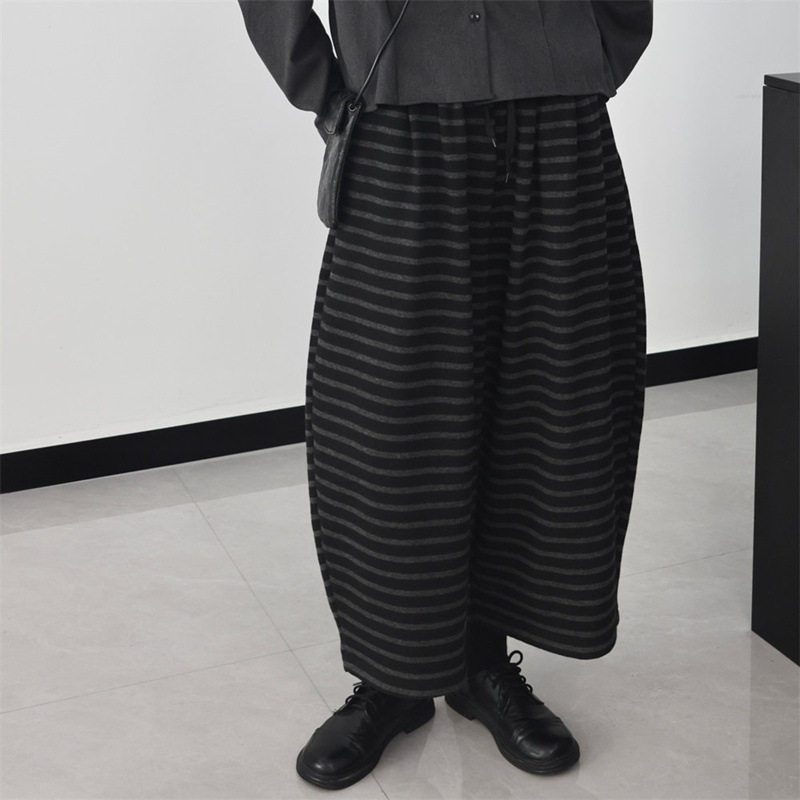 暗黑风设计感小众横条纹宽松高腰休闲加厚哈伦裤女秋冬加绒针织裤,女装/女士精品,休闲裤,淘宝优惠券,粉丝福利购,淘宝优惠卷