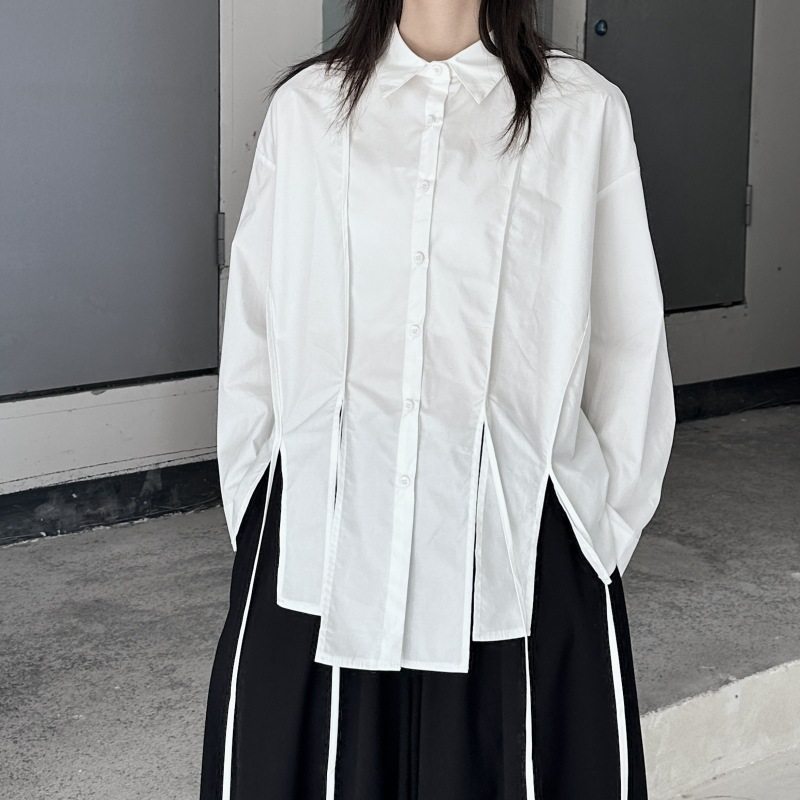 设计感小众山本日系暗黑风宽松长袖衬衫2026春季白色衬衣带子装饰,女装/女士精品,衬衫,淘宝优惠券,粉丝福利购,淘宝优惠卷