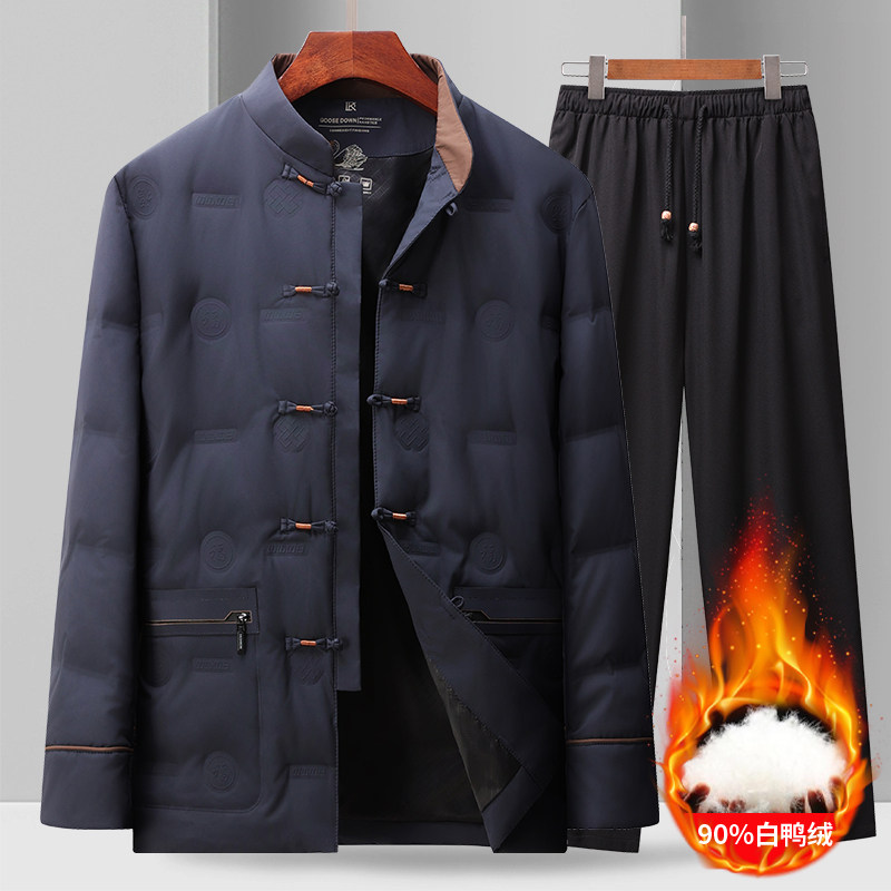 新款羽绒服唐装男中老年秋冬季爸爸装加厚保暖棉服爷爷冬装外套装