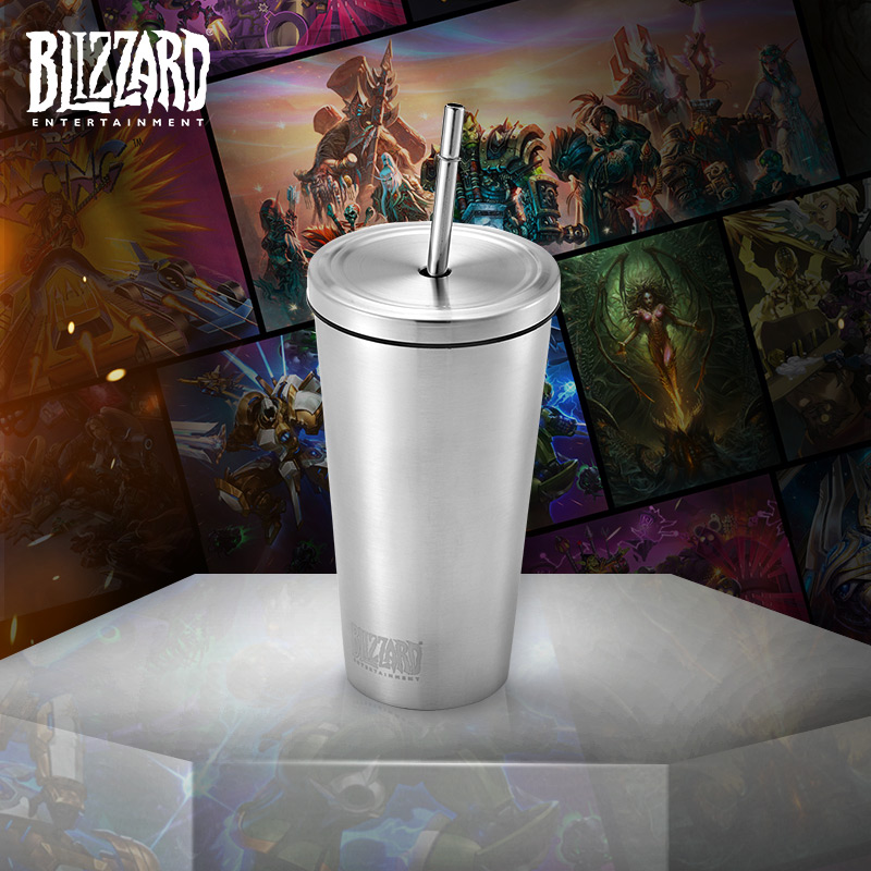 blizzard暴雪游戏周边暴雪LOGO不锈钢金属吸管杯/自带吸管500ML