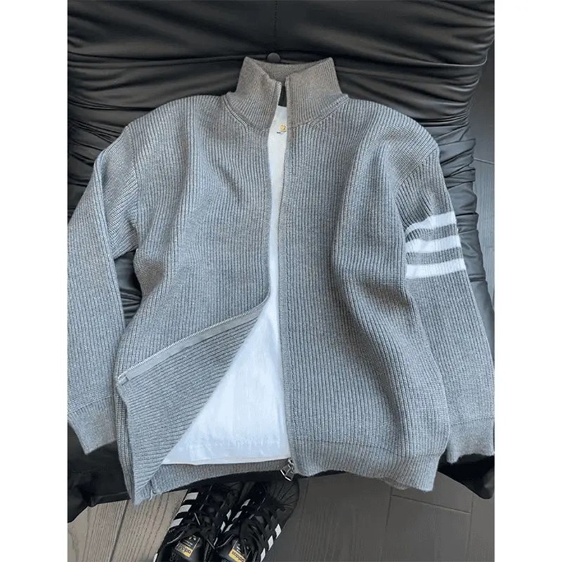 红色本命年穿搭开衫拉链毛衣男秋冬小众设计感针织衫宽松休闲外套