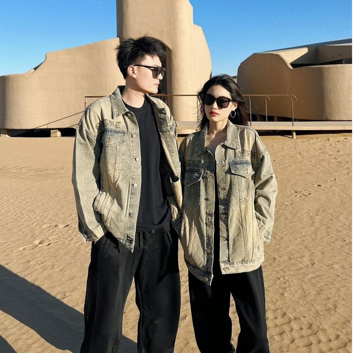 美式高街黄泥染牛仔外套男春秋季2025新款宽松设计感小众潮牌夹克