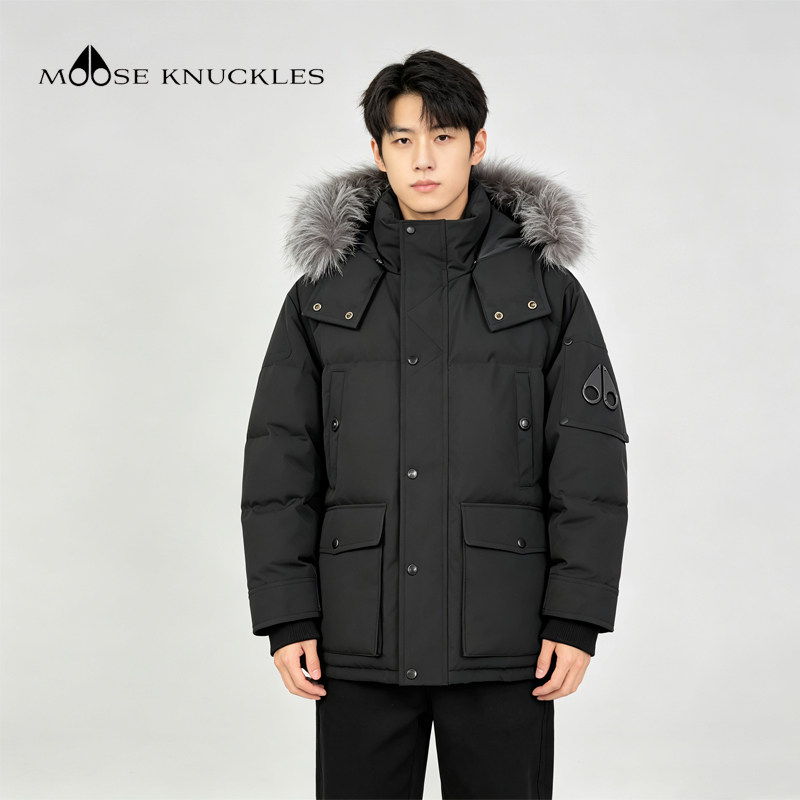 加拿大MOOSE KNUCKLES剪刀连帽羽绒服男女款 银狐毛保暖外套加厚