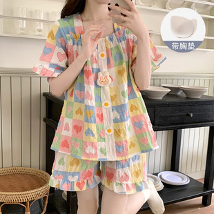 套装 睡衣女夏季 甜美可爱公主风可外穿纯棉薄款 短袖 家居服夏天 短裤