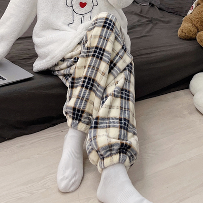 珊瑚绒睡裤女可外穿长裤加肥大码