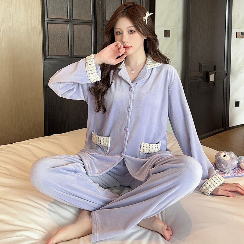 睡衣女秋冬季保暖海岛绒薄款