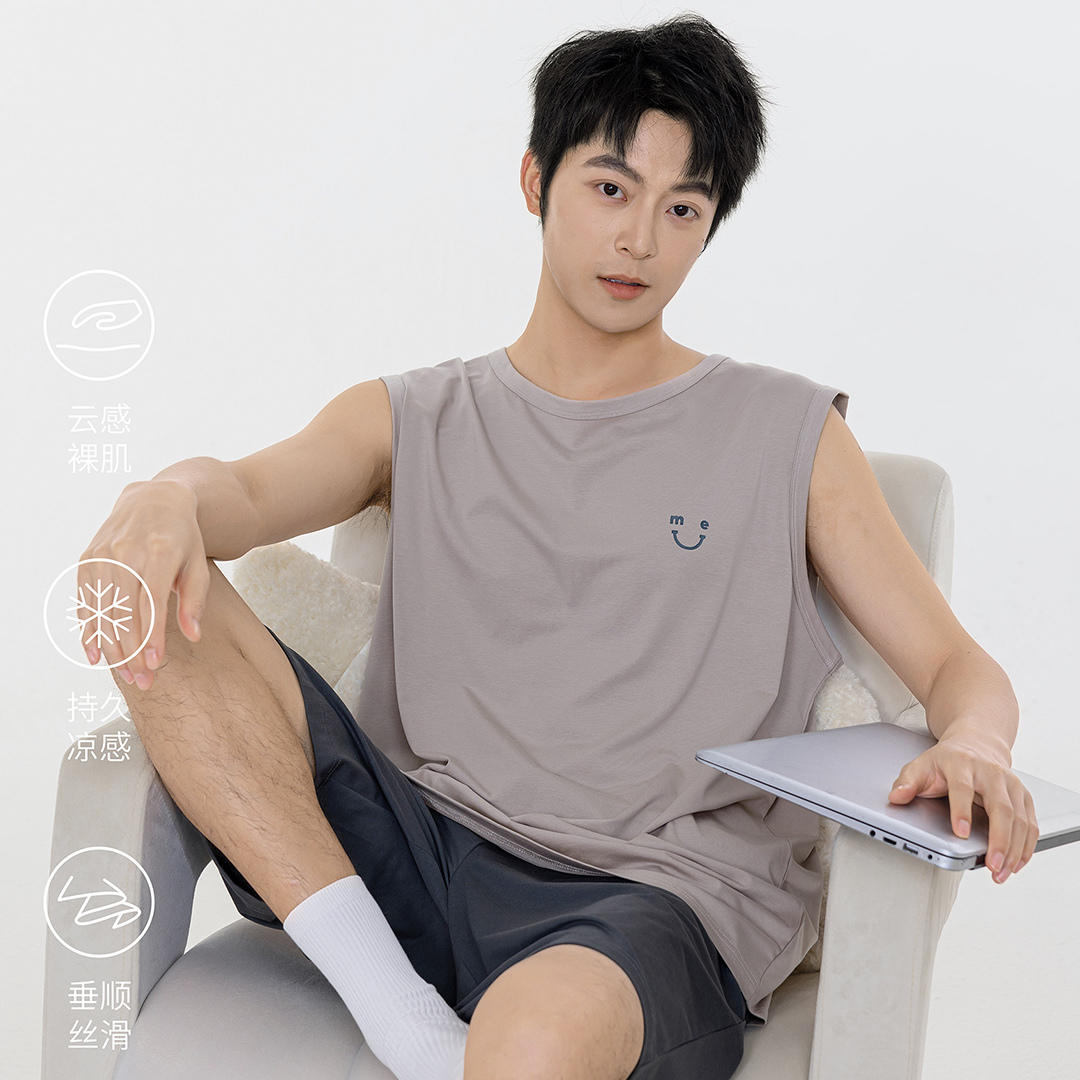 慕思梦2025夏季新款男士背心纯棉短裤睡衣薄款宽松休闲舒适透气薄