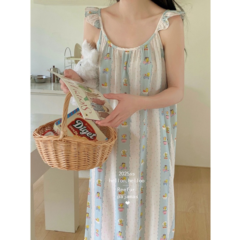 ReefurRinka梨花家夏季垂感丝光棉家居服休闲宽松凉感吊带睡裙女