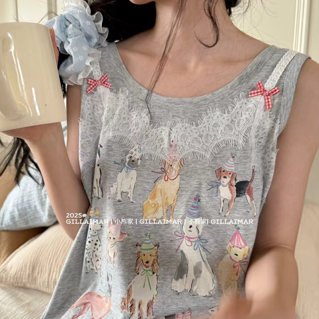 Gill Aimar小熊家正品2025春夏韩版背心睡裙休闲卡通小清新长裙薄