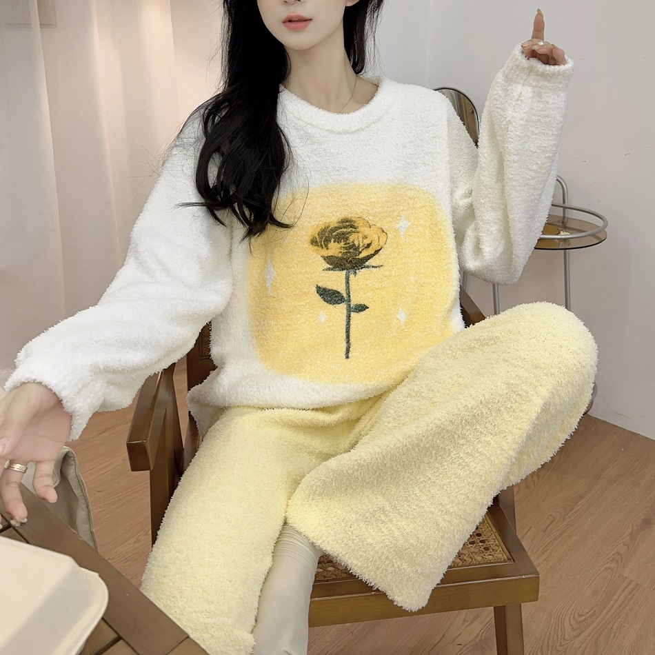 女半边绒黄玫瑰高级感长袖保暖