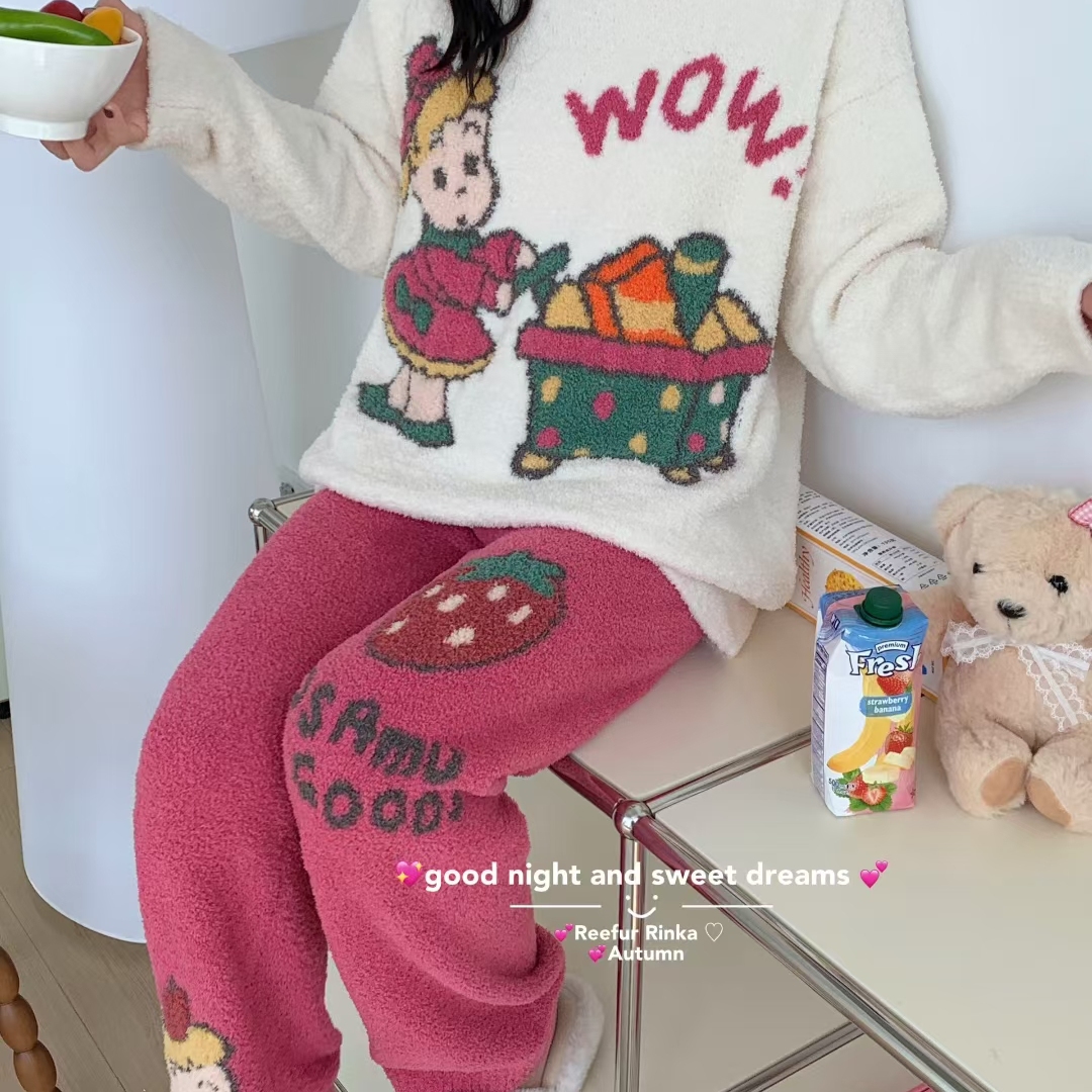 Reefur Rinka梨花家秋冬软绵绵新款可爱推车女孩加厚半边绒睡衣女