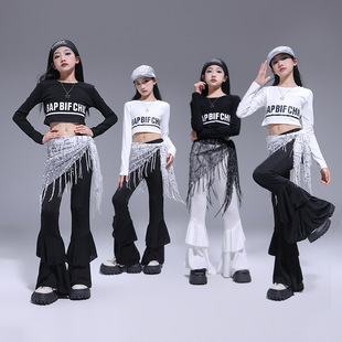 爵士舞服装女童套装韩版露脐上衣背心jazz卫裤子少儿时髦表演出服