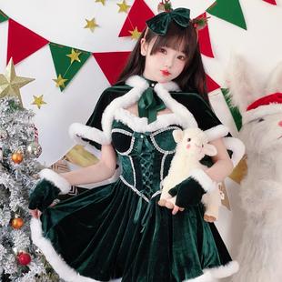 2025圣诞节服装绿Lolita日本性感裹胸新年战袍圣诞装狂欢节连衣裙