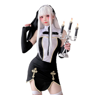 性感辣妹Nun狂欢节cosplay表演服装 万圣节成人服装 十字架修女服装