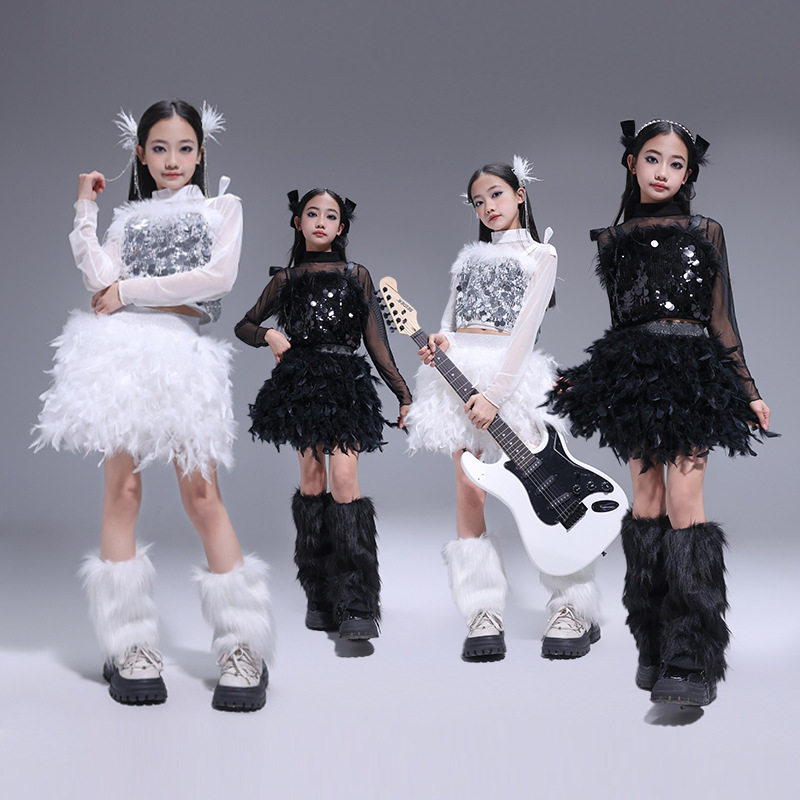 爵士舞服装女童套装韩版露脐上衣背心jazz卫裤子少儿时髦表演出服