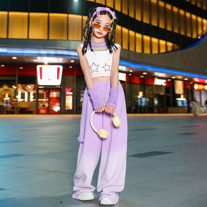 少儿爵士舞服装女童炸街露脐背心爵士套装嘻哈裤夏季jazz走秀潮服