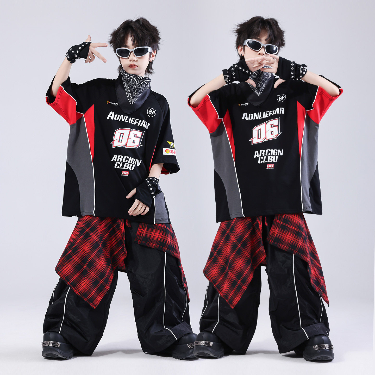 街舞儿童潮服少儿服装hiphop炸街童装男童架子鼓演出服嘻哈风套装