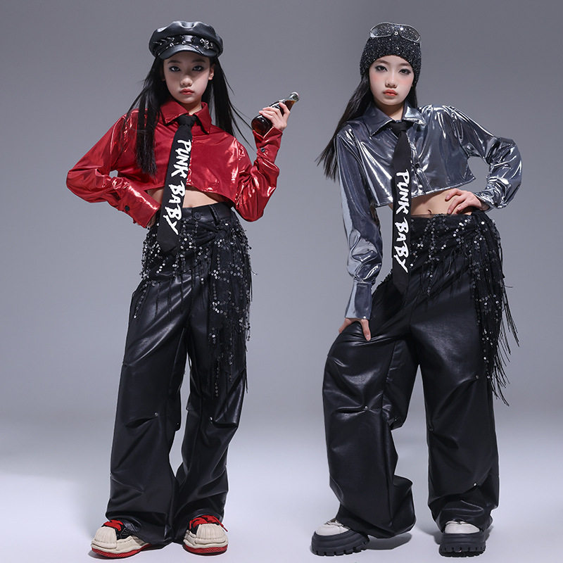 爵士舞服装女童套装韩版露脐上衣背心jazz卫裤子少儿时髦表演出服
