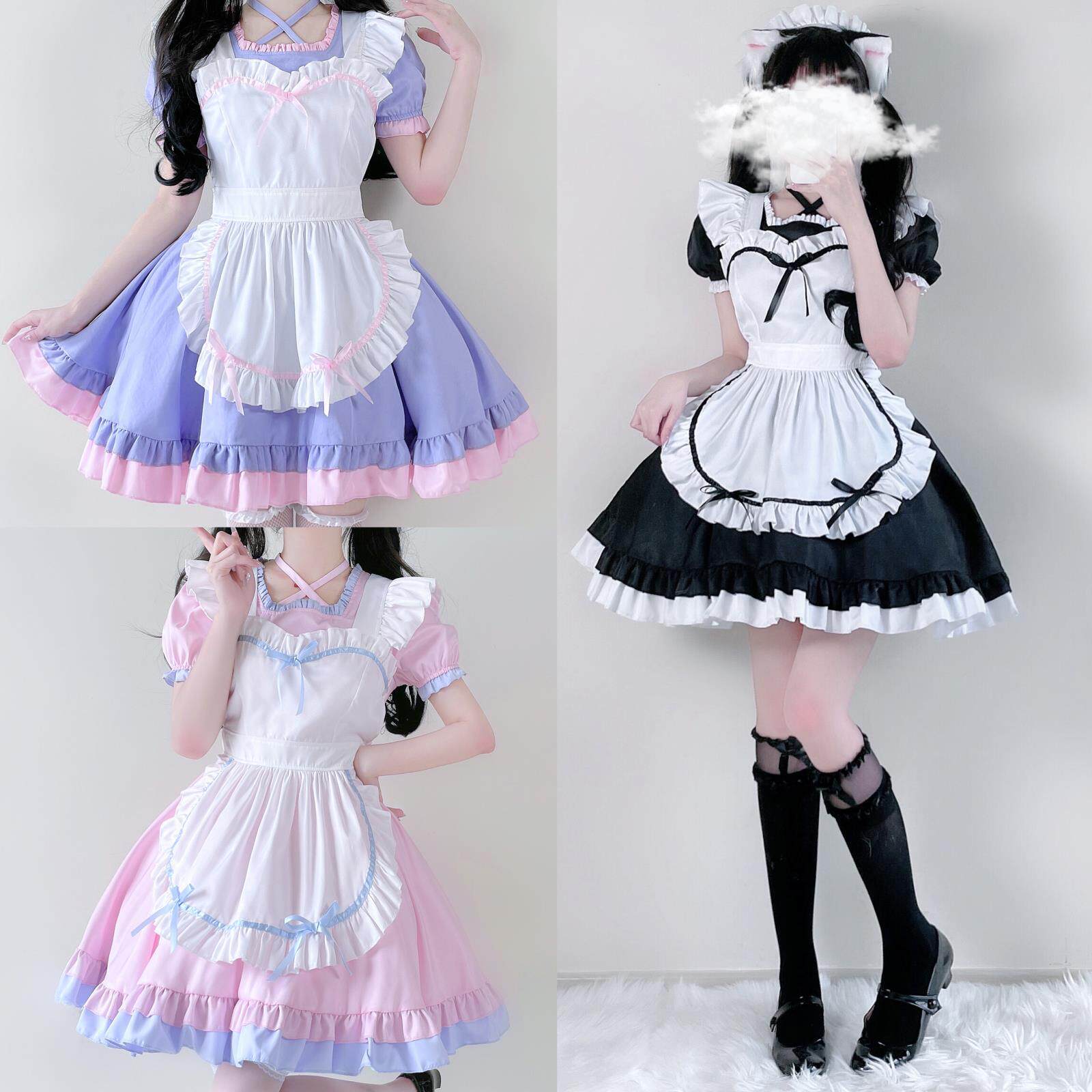 日本黑白色cos咖啡厅女仆装cosplay动漫表演服lolita洛丽塔连衣裙