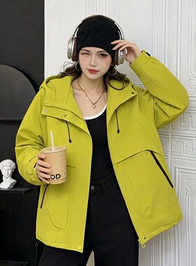 女加毛工装连帽防风加厚棉服