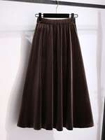 Large-sized 2026 autumn/winter new high-waisted A-line velvet half skirt for chubby girls, elastic and tight waist slimming long skirt thumbnail 6