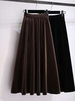 Large-sized 2026 autumn/winter new high-waisted A-line velvet half skirt for chubby girls, elastic and tight waist slimming long skirt thumbnail 3