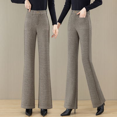 高腰加绒加厚毛呢休闲阔腿喇叭裤