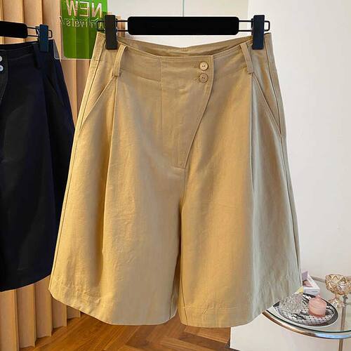 高级感卡其色工装中裤短裤女
