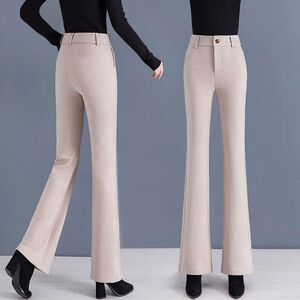 秋冬加厚毛呢微喇裤女士高腰休闲裤秋冬新款显瘦喇叭裤长裤西装裤
