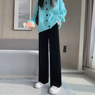 春秋裤 秋冬直筒休闲小个子高腰垂感窄版 子 女2025新款 金丝绒阔腿裤