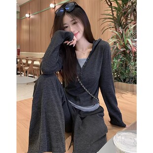 时尚显瘦运动服套装女春秋跑步韩版学生连帽运动衫休闲两件式阔腿