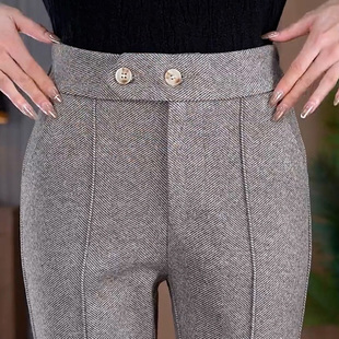 女2025新款 高腰收腹显瘦微喇裤 爆款 加厚女裤 秋冬季 高级卡其毛呢裤