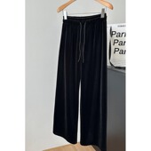 小个子裤 145金丝绒微喇裤 子150加绒丝绒阔腿裤 黑色百搭垂感休闲裤